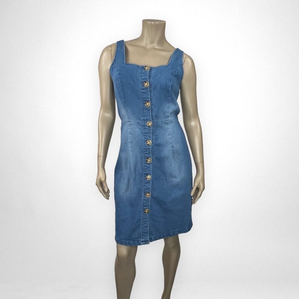 HOPE & HARLOW 8 Light Wash Denim Jean Sleeveless Dress Casual‎ Fall